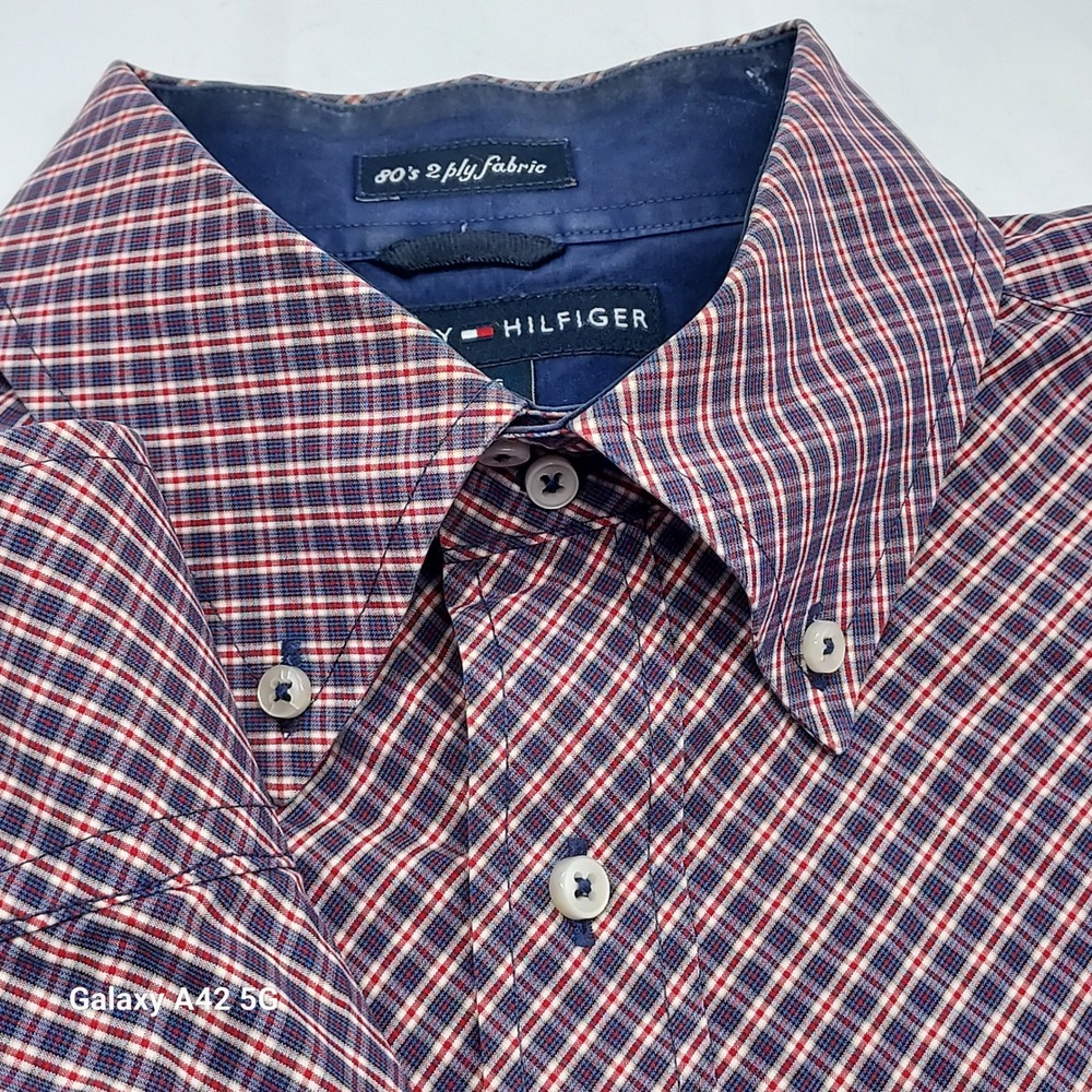 Tommy Hilfiger Men's Plaid Button Down Shirt L G 80s 2 Ply Fabric